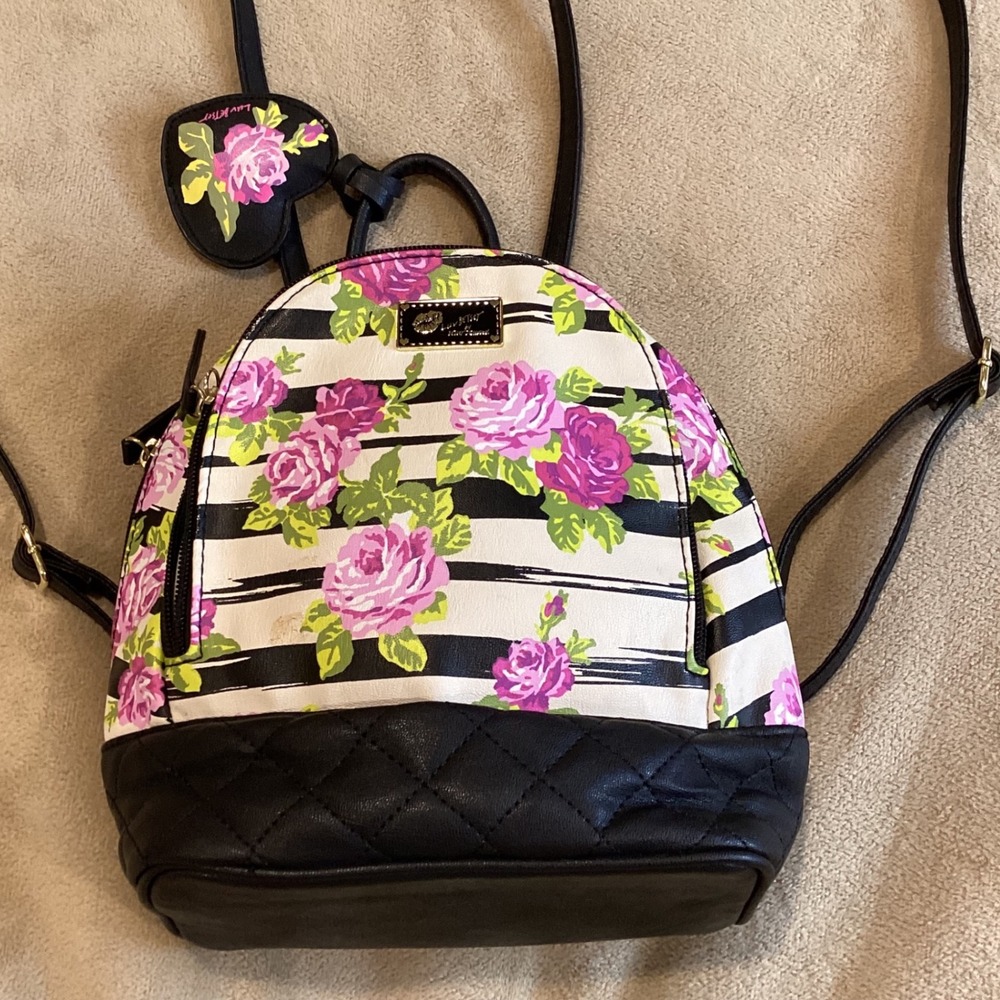 Luv Betsey by Betsey Johnson Roses and Stripes Floral Mini Backpack